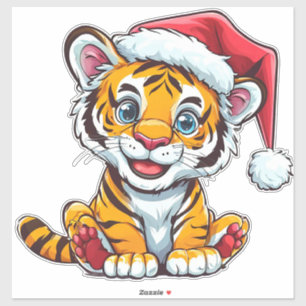 Adesivo Tigre Adorável de Desenho Animado Vestindo um Chap