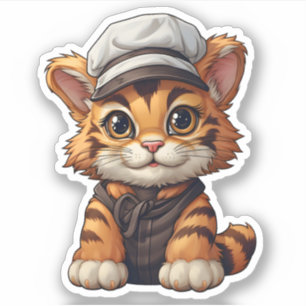 Adesivo Tigre Adorável Vestindo Chapéu Branco Tigre Animal