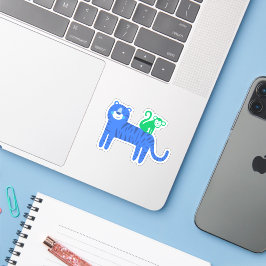 Adesivo Tigre azul com macaco verde no Laptop traseiro