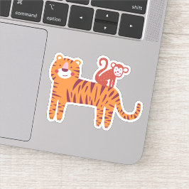 Adesivo Tigre bonito com macaco no laptop traseiro