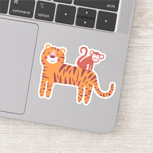 Adesivo Tigre bonito com macaco no laptop traseiro