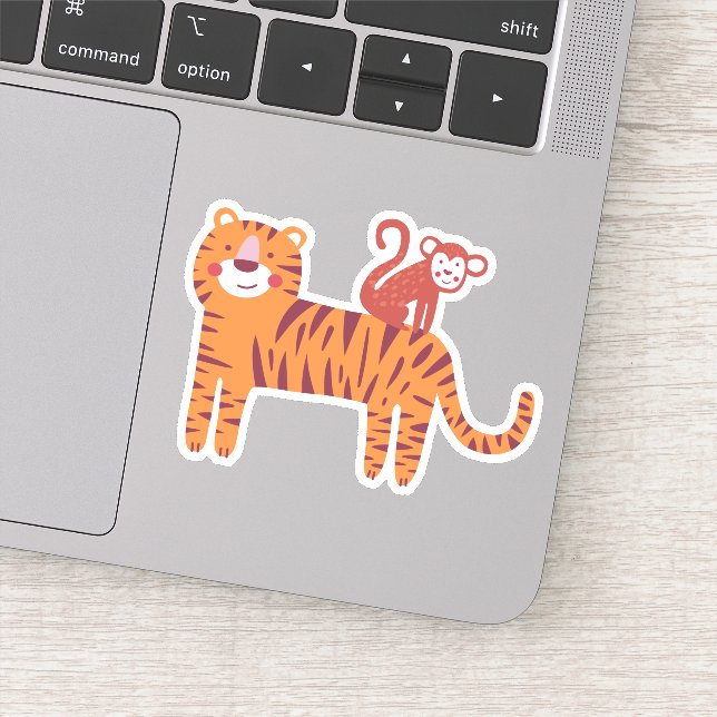 Adesivo Tigre bonito com macaco no laptop traseiro (Detalhe)