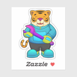 Adesivo Tigre como mecânico com chave inglesa