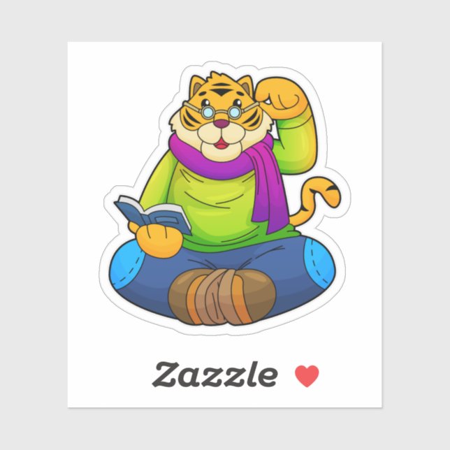 Adesivo Tigre como Nerd do Livro (Folha)