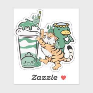Adesivo Tigre Kawaii e Milkshake de Matcha Kappa