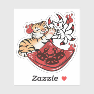 Adesivo Tigre Kawaii e Raposa de Nove Caudas Kitsune