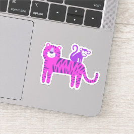 Adesivo Tigre rosa-quente e macaco-roxo, cor-de-rosa-branc