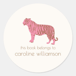 Adesivo Tigre Rosa Simples Personalizado Este Livro Perten