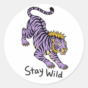 Adesivo Tigre Roxo Fique Selvagem Animal Divertido