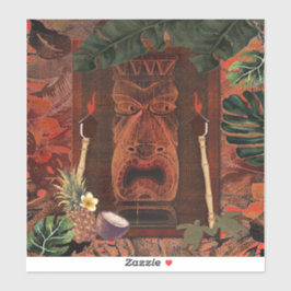 Adesivo Tiki e Tocha de Madeira Vintage Aloha Havaiano