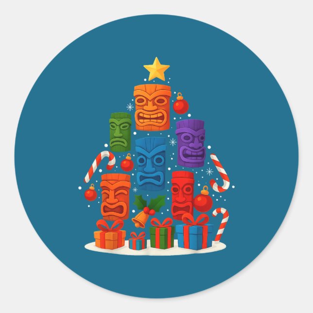 Adesivo Tiki Mask Luau Christmas Tree Hawaiian Xmas Hat Ha (Frente)