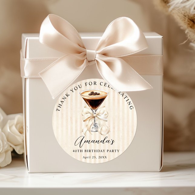 Adesivo Tini Bit Older Espresso Martini Birthday Thank you (Elegant Espresso martini thank you sticker)