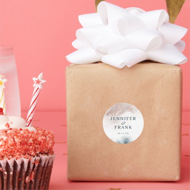 Adesivo Tinta de Álcool Elegante Dourada Blush Azul Mínimo (Festa)