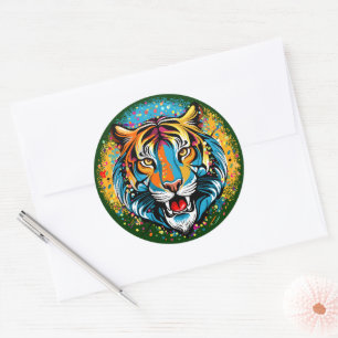 Adesivo Tinta de cores Arco-íris Cabeça de Tigre