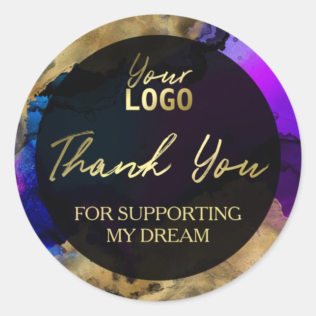 Adesivo Tinta Dourada E Azul Agradecemos Sua Compra (Frente)