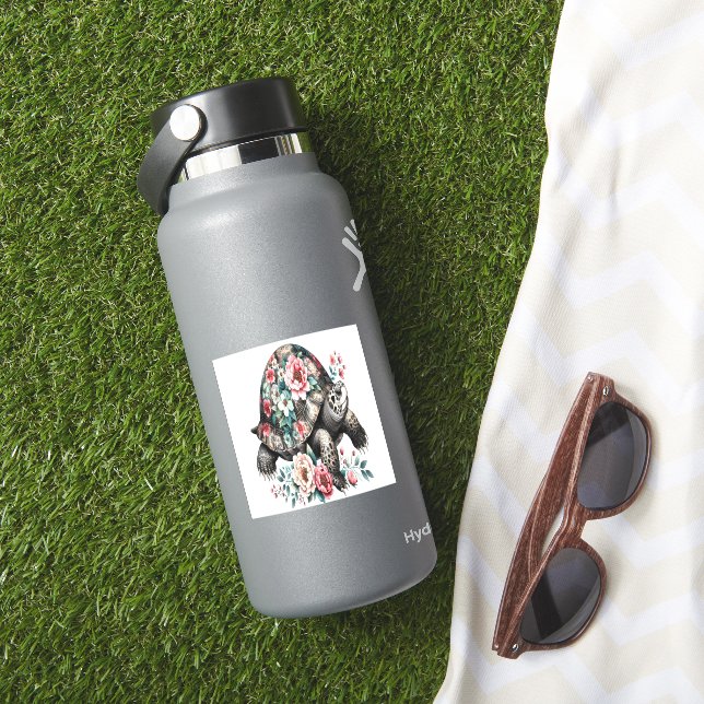 Adesivo Tinta e Lave Tartaruga com Shell Floral. (HydroFlask Insitu)