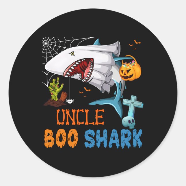 Adesivo Tio Boo Shark Halloween Tubarão Fantasma Com Abóbo (Frente)