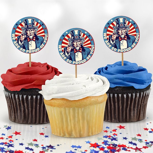 Adesivo Tio Sam Militares Saindo Festas Cupcakes (Cute vintage uncle sam cartoon patriotic military proud YOU going away farewell party cupcake picks)