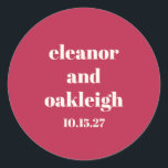 Adesivo Tipografia Chic Casamento Personalizado de Marinha<br><div class="desc">Vinheta redonda clássica de casamento clássico de marfim vermelho magenta marfim vermelho moderno</div>