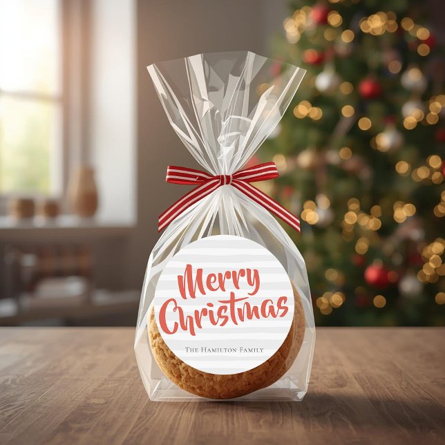 Adesivo Tipografia Cinzas de Natal Personalizadas e Laranj (Typography Personalized Christmas Grey and Orange Classic Round Sticker by Ricaso. Ideal for gifting)