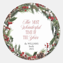 Adesivo Tipografia de Natal Moderno Red Berry Wreath