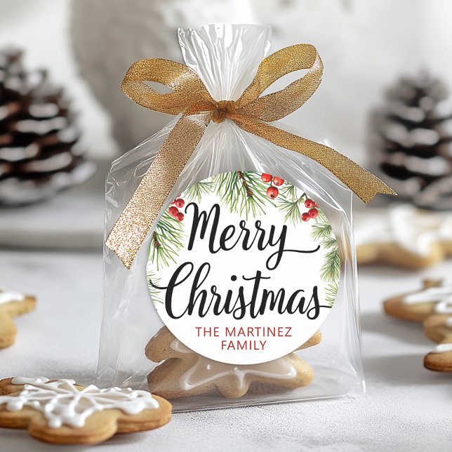 Adesivo Tipografia de Rótulo de Natal Alegre (Merry Christmas Gift Tag Sticker)