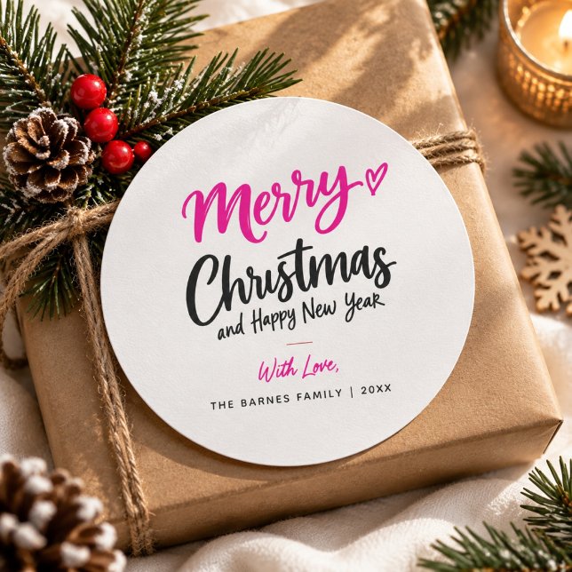 Adesivo Tipografia de Script Feliz Natal Rosa Preto (Criador carregado)