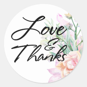 Adesivo Tipografia do Amor e Obrigados, Flores de Aquarela
