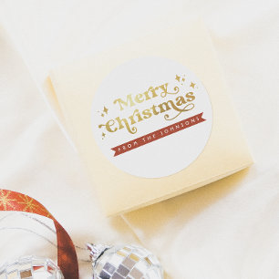 Adesivo Tipografia do Groovy Retro Feliz Natal e Nome