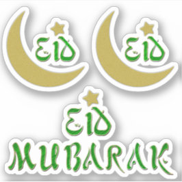Adesivo Tipografia Dourada Eid Mubarak Moon Star