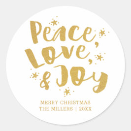 Adesivo Tipografia Dourada Paz Amor & Alegria Férias Natal