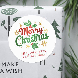 Adesivo Tipografia Feliz de Natal Holly Berry Family