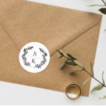 Adesivo Tipografia Laurel Wreath Monograma Casamento<br><div class="desc">Um selo de envelope de casamento elegante com um monograma de coroa de louros. Um selo branco monograma com uma coroa preta contra um fundo branco.</div>