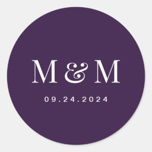 Adesivo Tipografia Monograma Roxo Escuro Clássico Casament