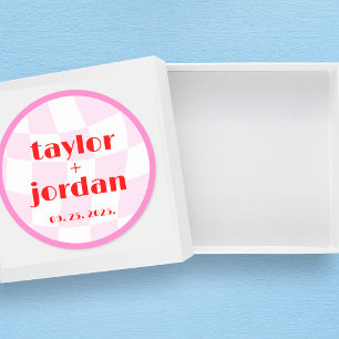 Adesivo Tipografia Negrito Disco Padrão Retro Rosa Vermelh