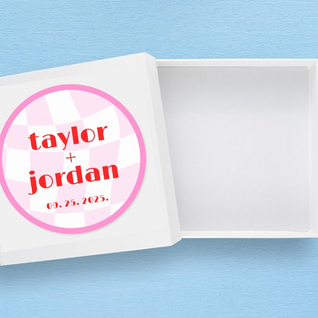 Adesivo Tipografia Negrito Disco Padrão Retrô Rosa Vermelh (Criador carregado)