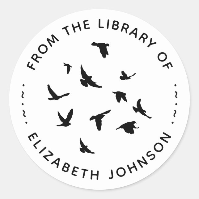 Adesivo Tipografia Redonda Pássaros Da Biblioteca De (Frente)