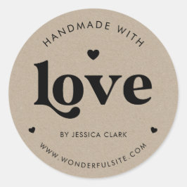 Adesivo Tipografia Retro Feita à Mão com Amor Kraft Coraçã