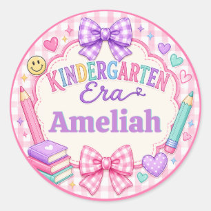 Adesivo Tira de Kindergarten Préppy Rosa Xadrez Nome