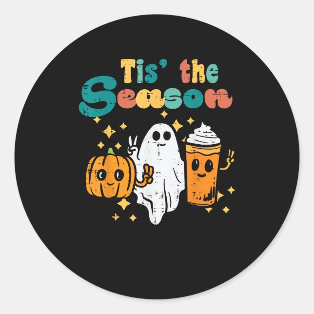 Adesivo Tis The Season Pumpkin Latte Retro Halloween Fall (Frente)