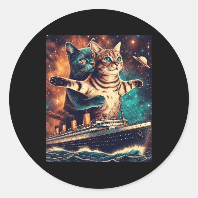 Adesivo Titanic Cats Engraçado Tee (Frente)