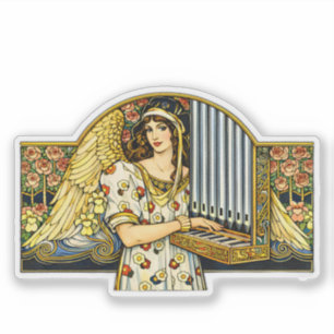 Adesivo Toca-Órgão Anjo Art Nouveau Vintage Música