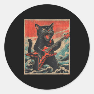 Adesivo Toca Rock Guitarrista Vintage Gato Estilo de Banda