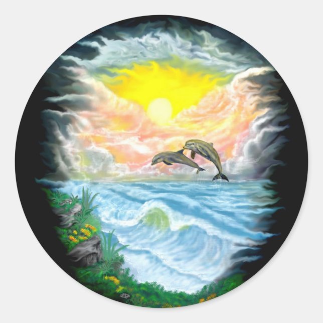 Adesivo Tocando golfinhos ao sol (Frente)