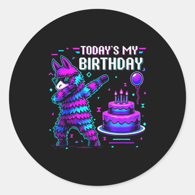 Adesivo Todays My Birthday Llama Pinata Birthday Party Boy (Frente)