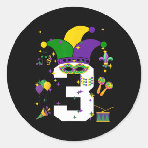 Adesivo Toddler aniversário de 3 anos Mardi Gras Pensava Q