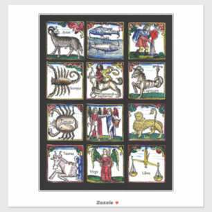 Adesivo todos os 12 símbolos de astrologia de Aniversári