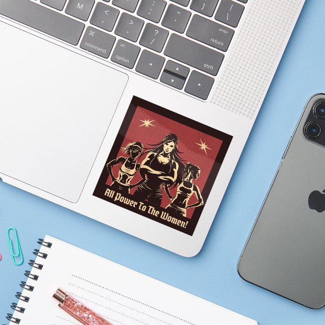 Adesivo Todos os Poderes às Mulheres (Notebook com iPhone)