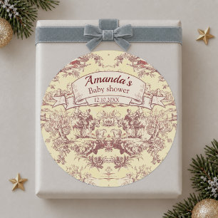 Adesivo Toile de Jouy monograma vintage amarelo vermelho d