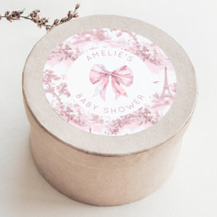 Adesivo Toile de Jouy Paris Laço Rosa Baby Shower